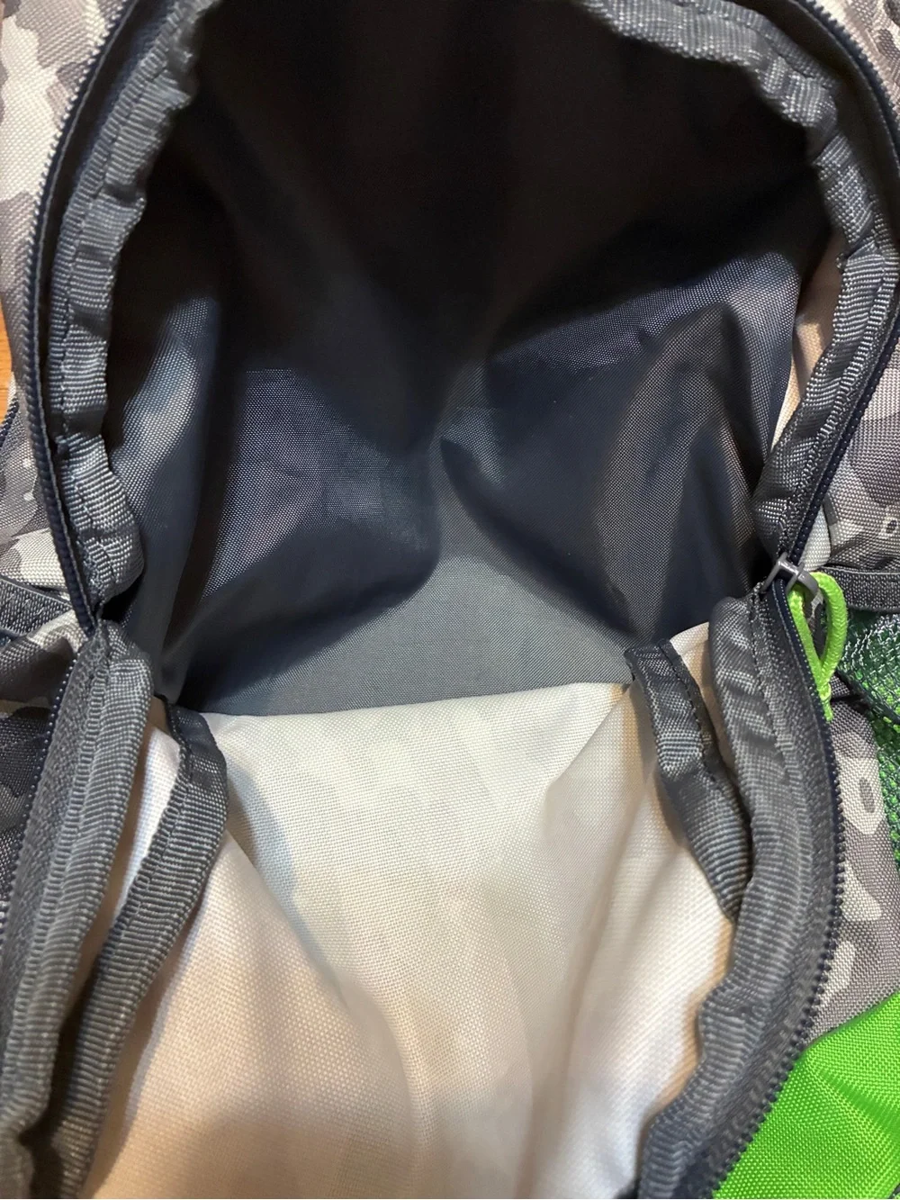 Adidas Gray Camo & Neon Green Athletic Backpack
